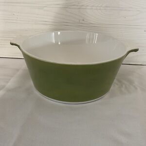 Vintage Corningware Avocado Green and White Ceramic Baking Dish 1-3/4 quart